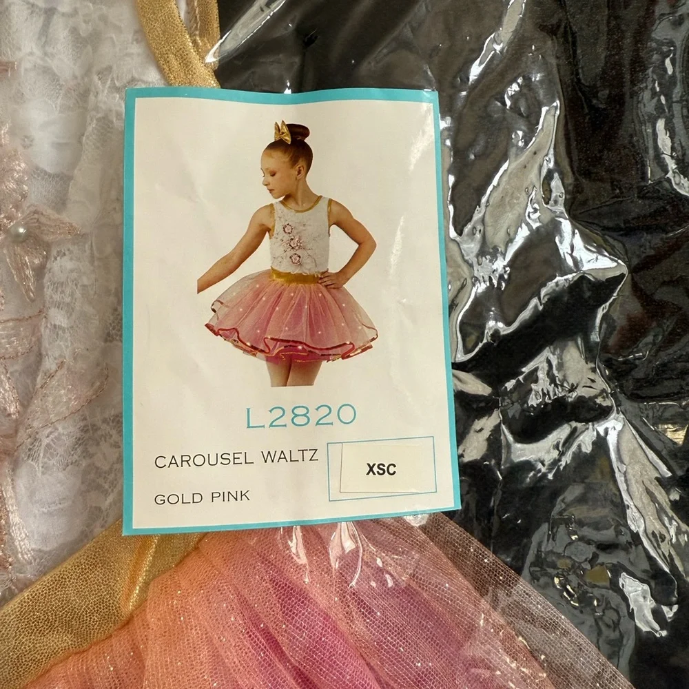 Laylas Dance CAROUSEL WALTZ Pink and Gold Kids Ballet Dance Costume Dress
